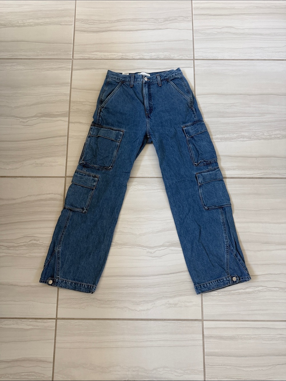Denim Forum The '90s Millie High-Rise Cargo Wide Leg Jeans Blue Size 28